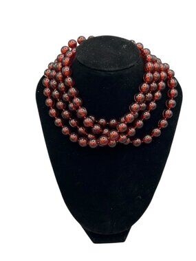 Vintage Red Glass Bead Necklace 53” Opera Length Continuous Strand